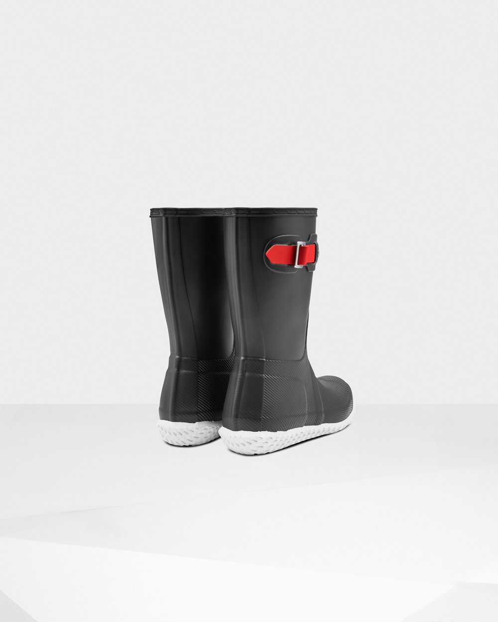 Women Hunter Original Flat Heel Calendar Sole | Short Rain Boots Black/Red | NZ-38107-FJEP